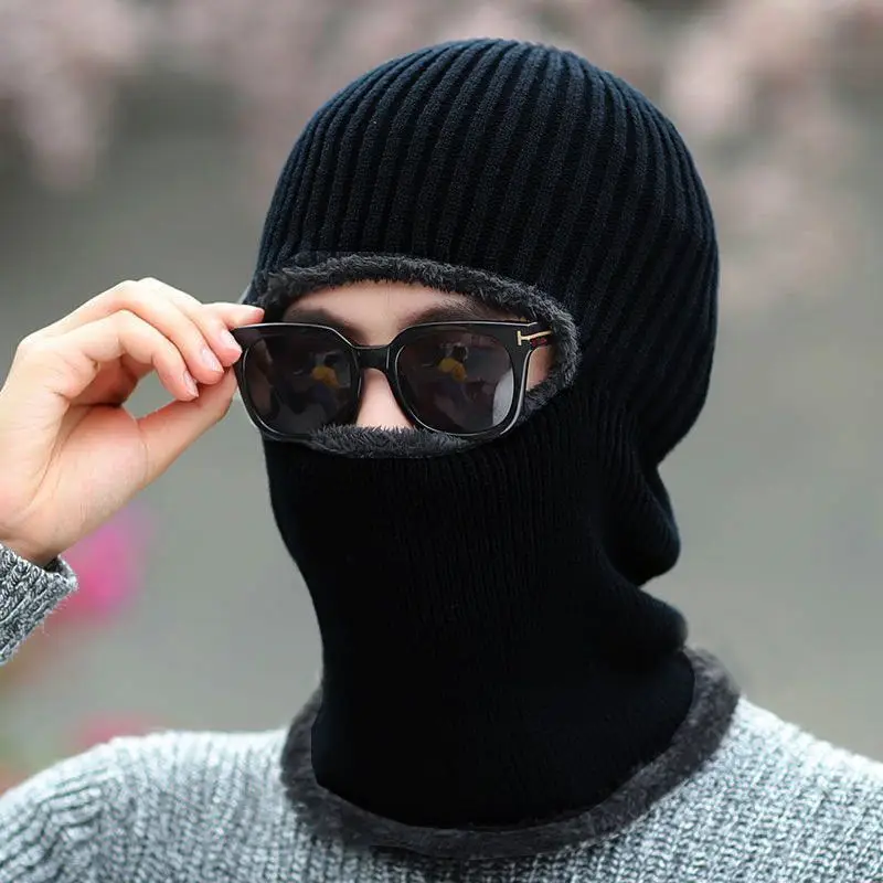 Gorro cálido de lana de invierno con diseño transpirable para pescar y andar en bicicleta al aire libre, cubierto con un gorro de una pieza y forro polar grueso - imagen 2