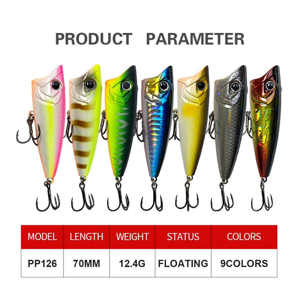 Señuelos de pesca flotantes Popper Wobbler de 7cm y 12,4g, cebo duro Artificial de fundición larga, Jerkbait, aparejos de pesca de lubina PP126 - imagen 3