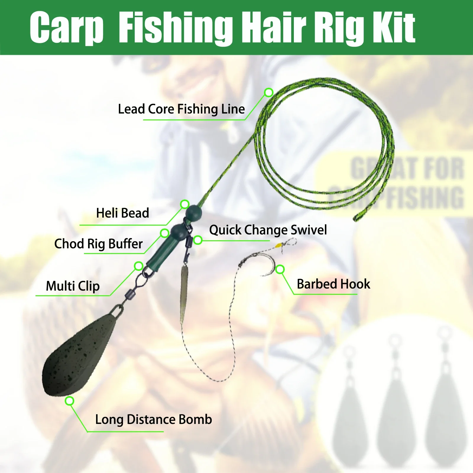 Kit Hair Rigs Carpa – Plomos Recubiertos y Ganchos Giratorios
