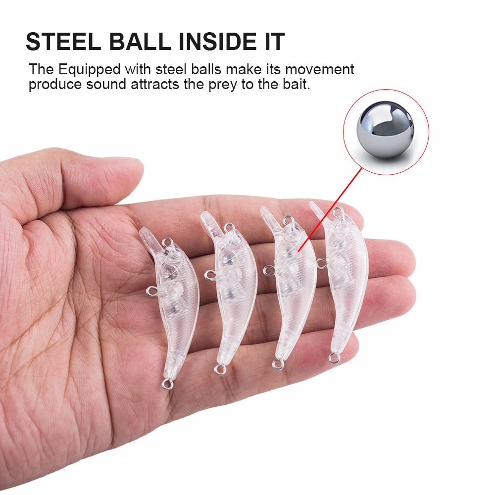 Hanlin-Mini pececillo flotante de plástico duro, Señuelos de Pesca sin pintar, Wobbler Crankbait, aparejos de Lucio, 10/20 piezas, 5CM, 3G - imagen 4