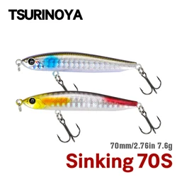 TSURINOYA 70mm 7,6g 70S lápiz que se hunde sin labios señuelo de pesca SWORDSMAN cebo duro de trucha de fundición larga sin labios modelo de corriente
