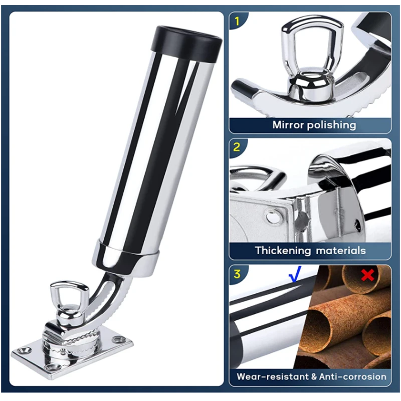 Soporte de caña de pescar para barco, montaje en cubierta de acero inoxidable 316, 360 °, ajustable, accesorios marinos, 2 uds. - imagen 5