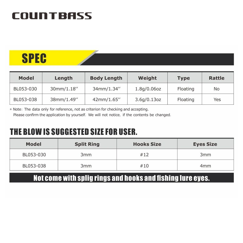 Countbass 10 Uds. Señuelos duros en blanco 30mm/1,2 "1,8g/0,06oz, 38mm/1,5" 3,6g/0,13oz, cebos de pesca flotantes sin pintar, Crankbait - imagen 4