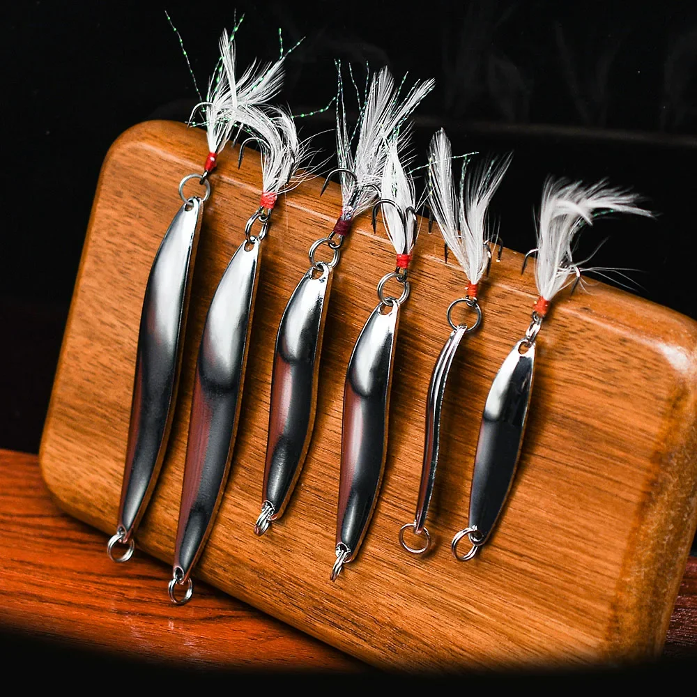 5g ~ 21g Silver Metal Sequins Spoon Lures Fishing Lure Hard Bait&Feather Hook 16 Pcs /1 Box - imagen 4