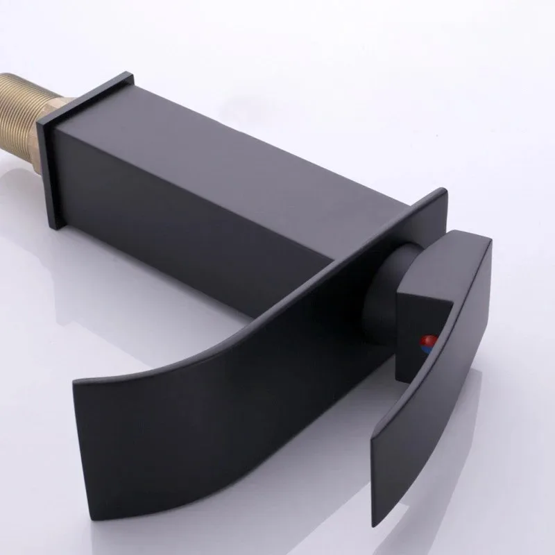 Grifo de lavabo de Estilo Cascada, negro, caliente y frío, todo de cobre, para baño, cocina, uso doméstico - imagen 2