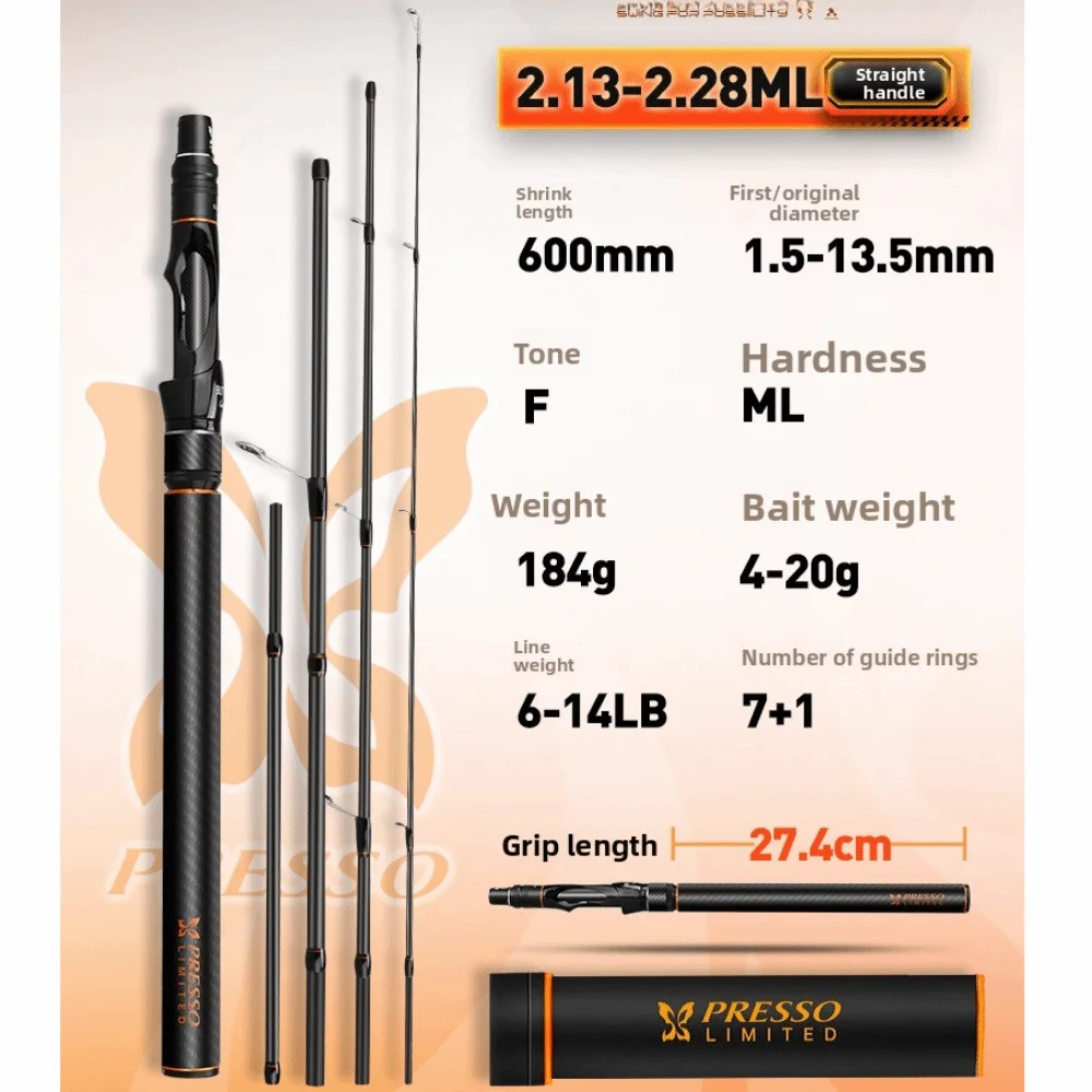 Caña de pescar de mariposa ultraligera, 4 + 1 secciones, acción ML/F, caña de pescar de fundición larga, 1,55-2,28 m de longitud, caña multisecciones - imagen 5