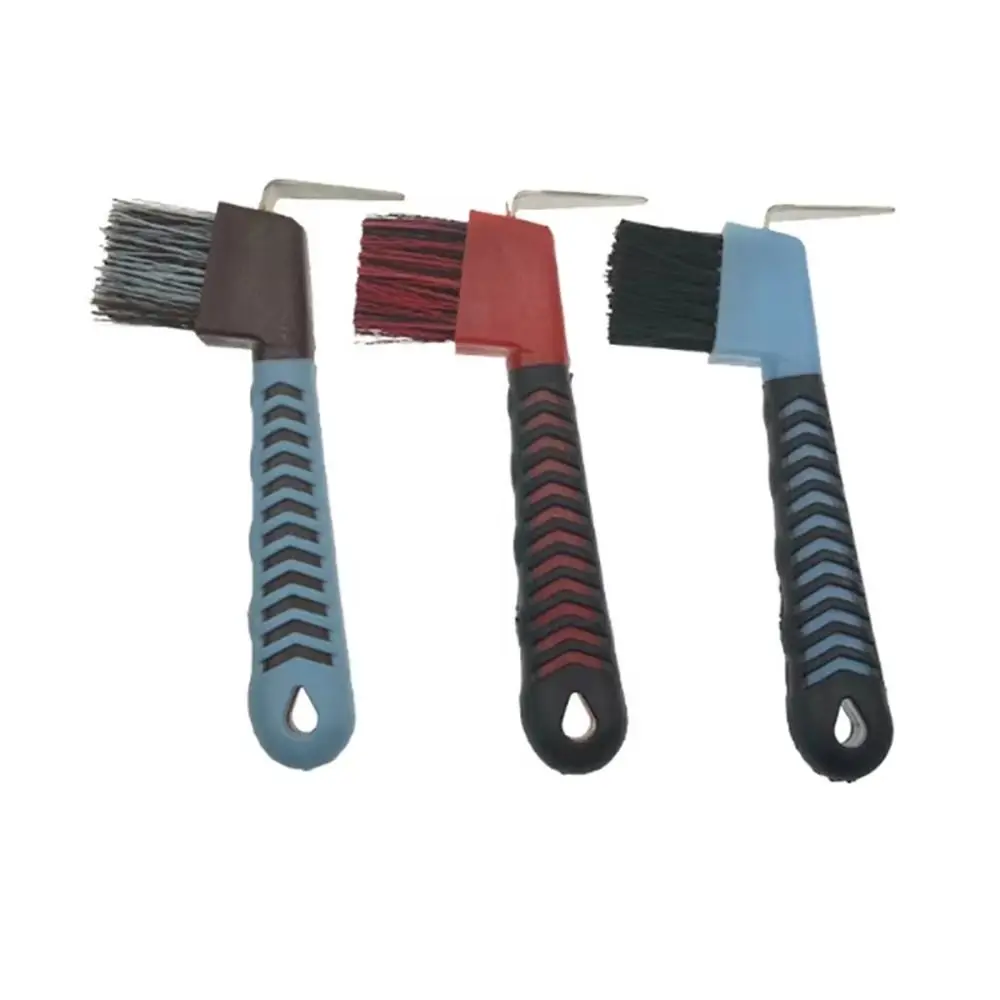 1 Uds. Cepillo para pezuñas de caballo con cerdas de nailon, agarre cómodo, herramienta de limpieza de pezuñas de Metal, herramienta de aseo antideslizante de Color aleatorio - imagen 2