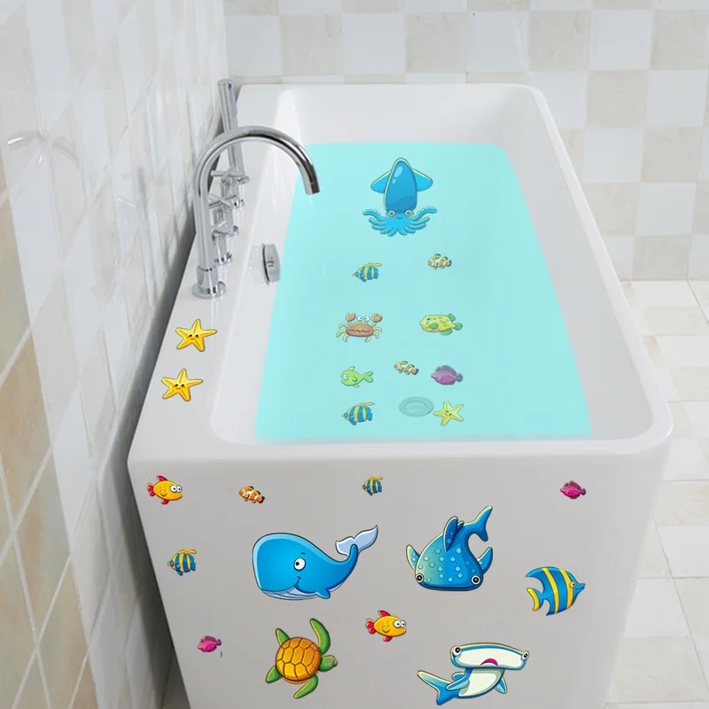6 uds pegatinas de azulejos de dibujos animados niños baño de bebé pegatinas de bañera mate antideslizantes decoración de baño del mundo del océano - imagen 3