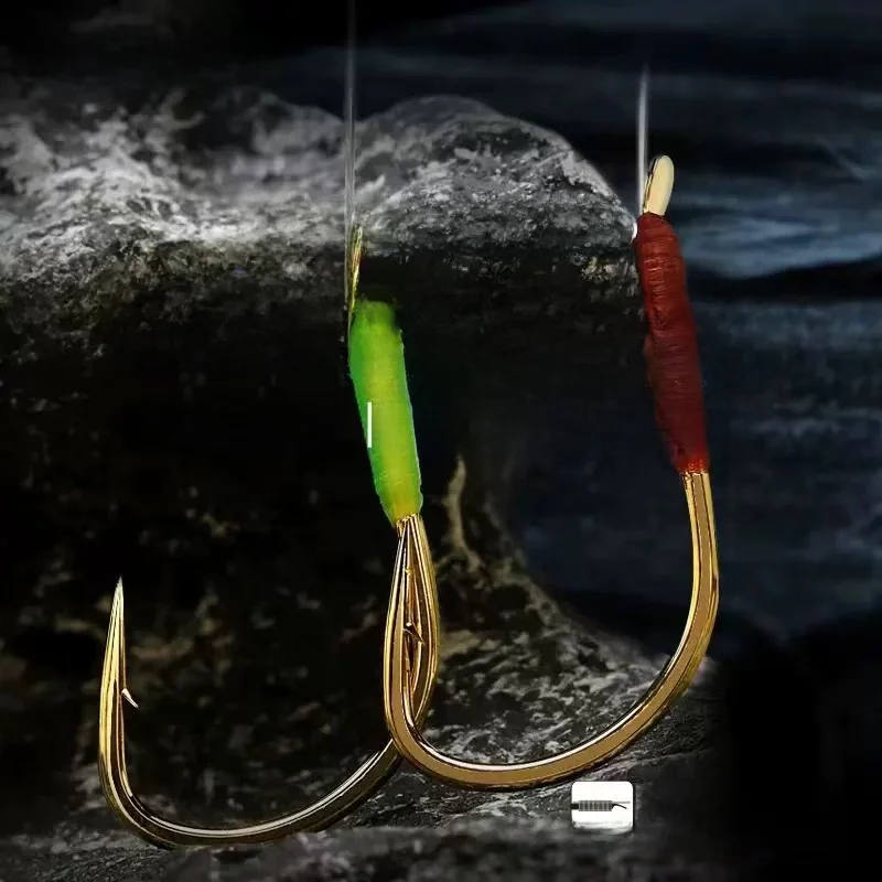 BKK labio rizado noche de mar dorado sin nudo gancho doble ganchos de carpa de maíz línea larga para carpa y culo Fi en Bla Pit Fiing - imagen 2