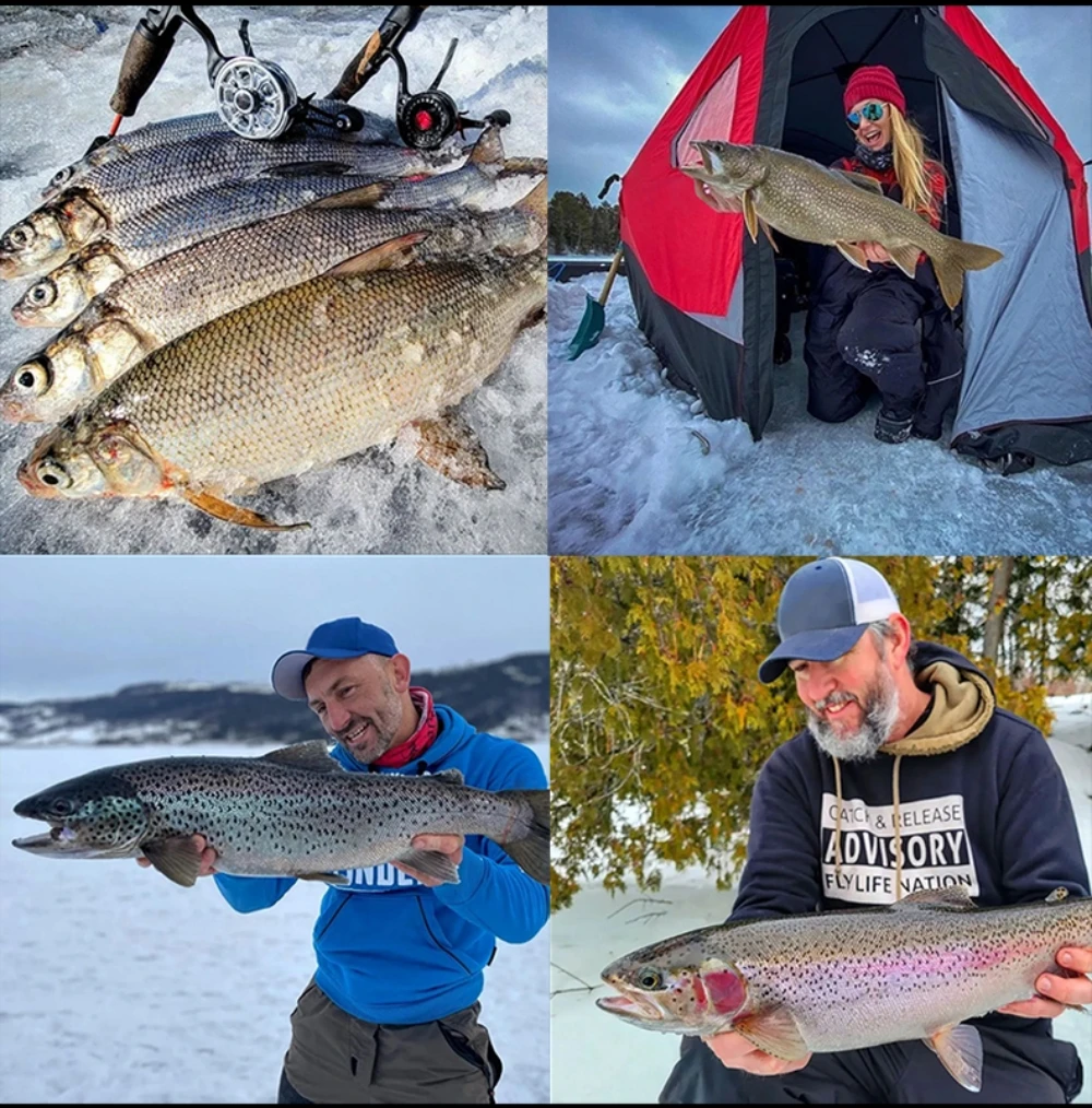 Señuelo FTK junto a elementos de pesca en hielo