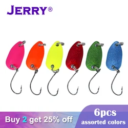Jerry 6 uds 2g Pesca Micro Mini trucha pesca cuchara señuelos Kit ultraligero río UV colores Metal Spinner perca cebo brillos