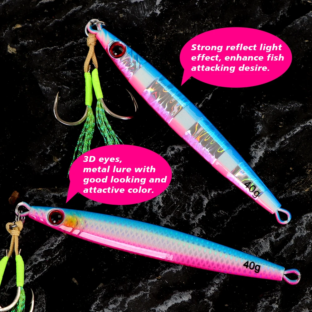 TOLU 2024 nuevo 40g/60g/80g hundimiento rápido señuelo de pesca Jigging recubrimiento de papel láser plantilla luminosa señuelo pesca en mar Trolling Jigging - imagen 3