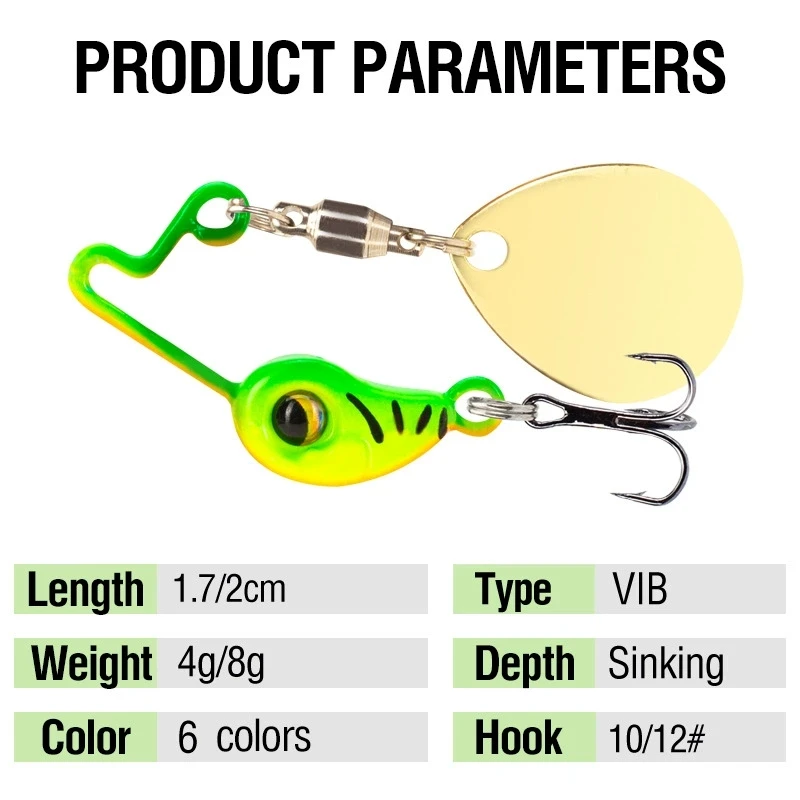 Nuevo 4g/8g Metal VIB Micro señuelo de pesca Spinner hundimiento cuchara giratoria Pin Crankbait lentejuelas cebos aparejos de pesca - imagen 2