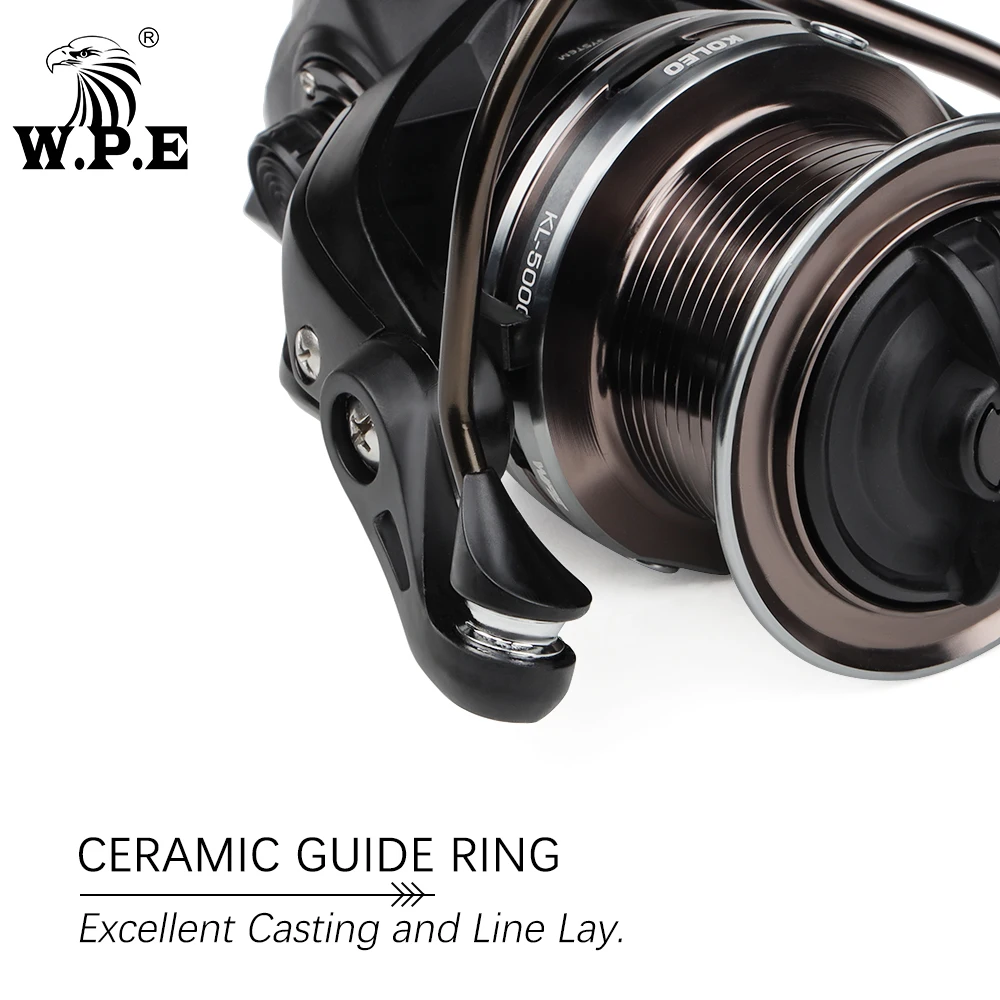 Carrete de pesca W.P.E KL con alimentador de carpa, carrete giratorio 4800/5000/6000, 7 + 1 rodamientos de bolas, relación de engranaje 5,1: 1, aparejos de pesca con cuchara de Metal - imagen 4