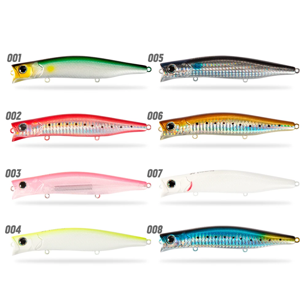 Señuelos de Pesca D1 Popper flotantes de agua superior 124mm20g superficie de agua salada cebos duros caza lubina Pike láser ojos 3D Pesca de mar - imagen 5