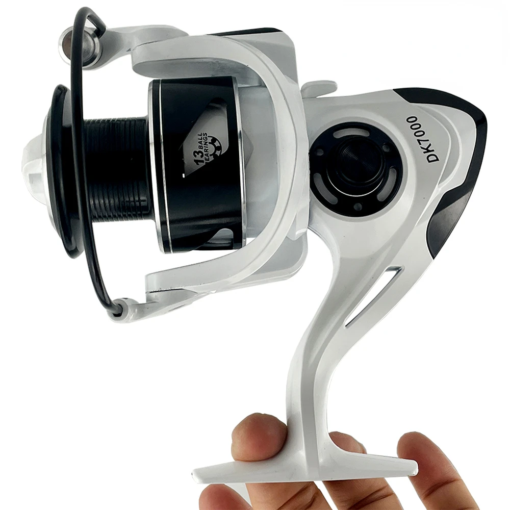 GHOTDA-carrete de pesca de Metal, aparejos de pesca al aire libre, con mango antideslizante, DK2000-DK7000, resistencia al impacto en el mar, color blanco, relación de engranaje 5,2: 1 - imagen 3