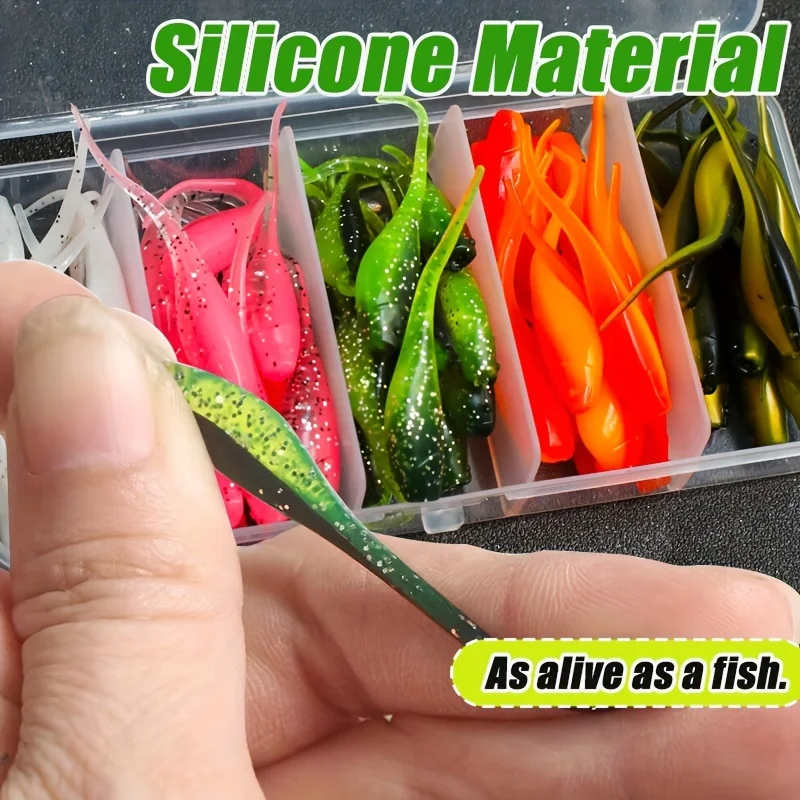 Kit de Señuelos de Pesca Suaves TAKBAS de 65 piezas - Crappie, Bass, Trucha, Walleye Swimbaits, Material PVC, Sin Plomo, Set en Caja para Pesca en Agua Dulce y Salada, Ideal para Pescadores - imagen 4