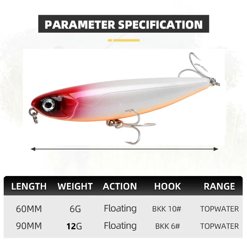 Señuelo de pesca con lápiz Topwater, 60/90mm, 6g/12g, cebo flotante de superficie, señuelos de agua superiores para lubina, alimentador de Lucio, ima pugachevs cobra 60 - imagen 4