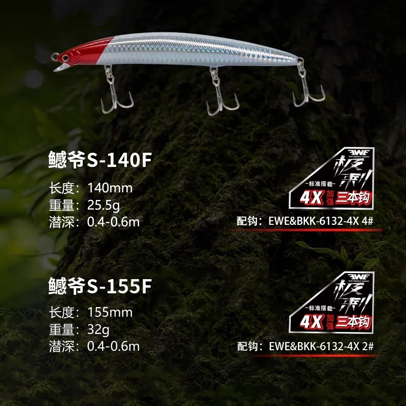 EWE Ganye Super Long Shot Minnow flotante 25,5g-32g para lubina