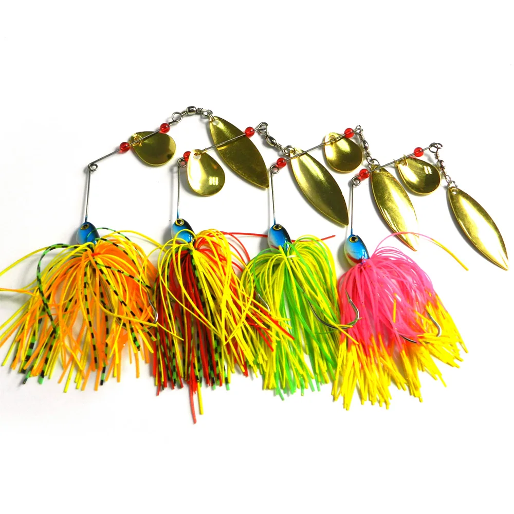 Spinner de superficie hoja de sauce – Jig barbudo con falda para lubina