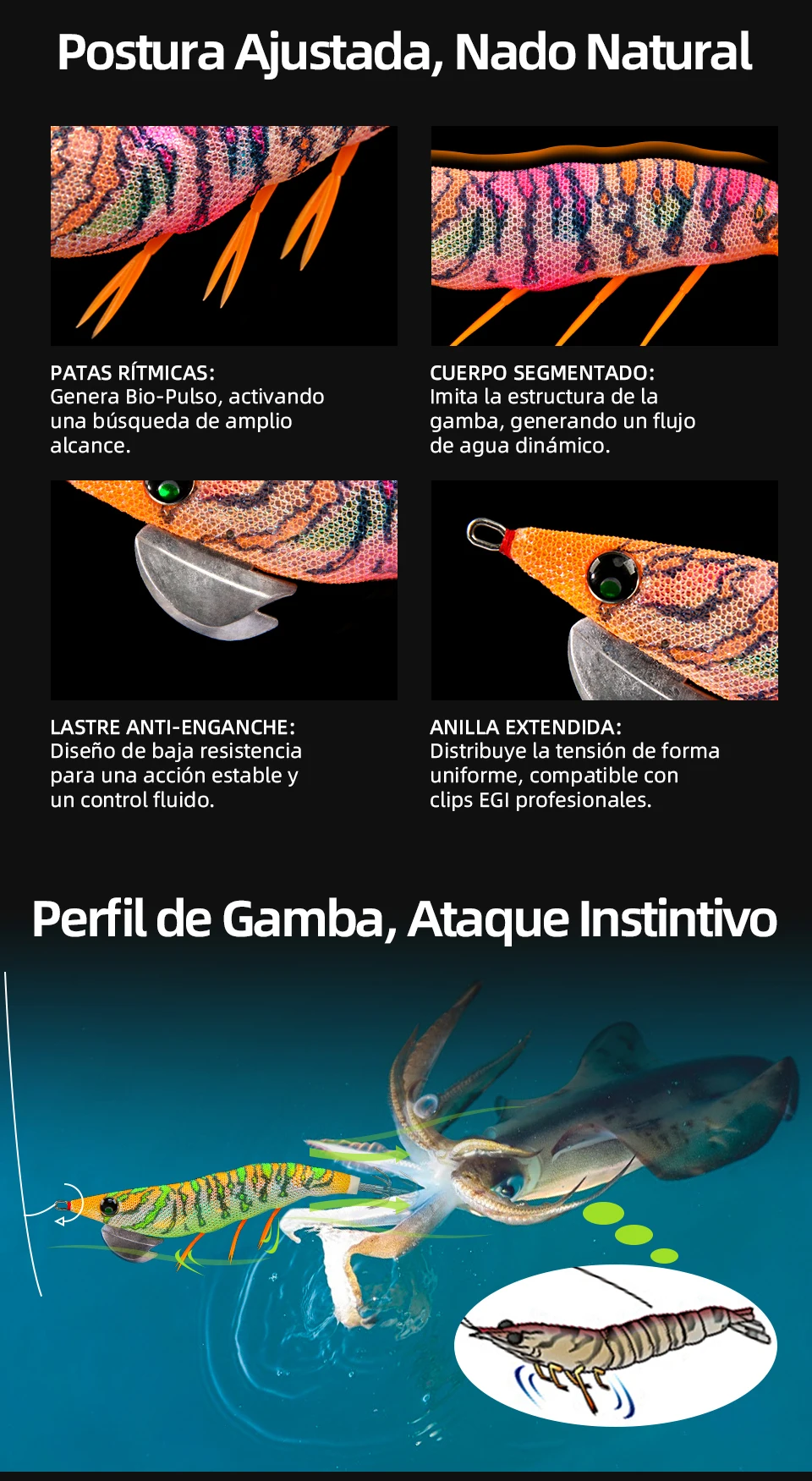Detalle de las patas blandas del señuelo LETOYO