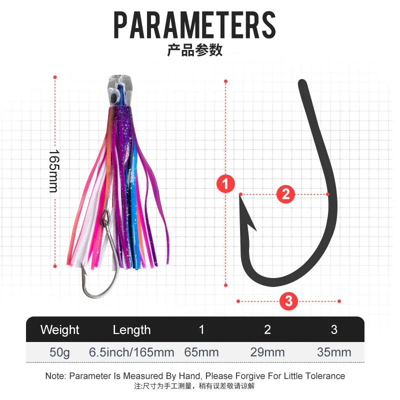 Señuelos de atún con falda de curricán, 50g/16,5 cm, barco que se hunde, luz UV, señuelos de pesca de agua salada para Marlin Sea, cebo de pesca curricán - imagen 5