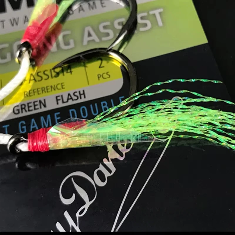 Mustad-placa de hierro de balanceo lento para pesca en el mar, doble gancho, línea de caballo fuerte, encuadernación luminosa de seda UV - imagen 3