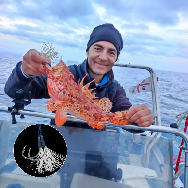 Anzuelos dobles de pesca en el mar, anzuelos de pesca de 10 piezas, de fuerte resistencia, anticorrosión, Jigging rápido lento, de carbono - imagen 5