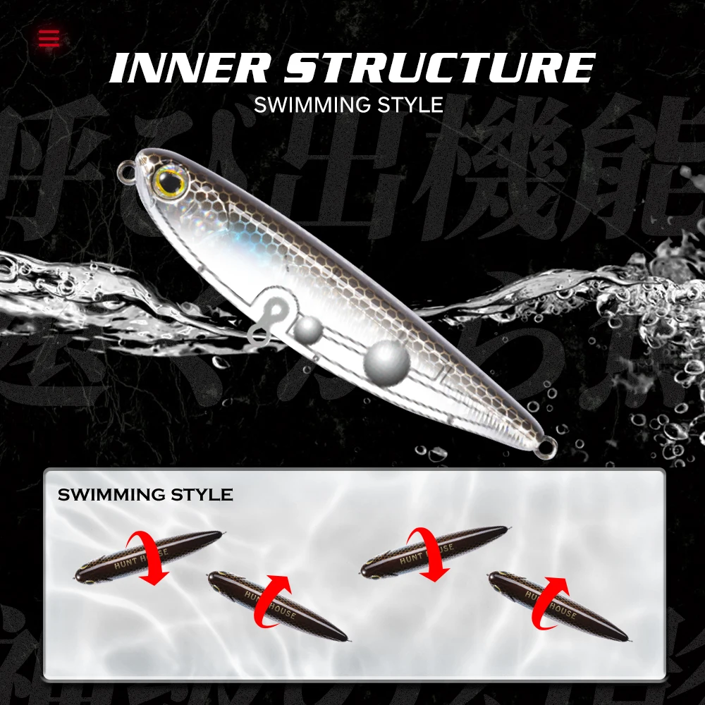 Hunthouse flotante Topwater lápiz señuelo de pesca superficie de cebo duro WTD Wobblers Trolling 100/90/60mm agua salada para aparejos de lubina - imagen 3