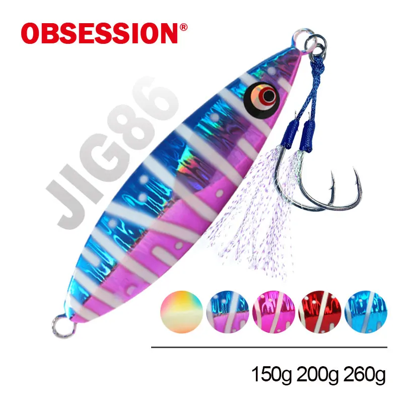 OBSESSION J86 señuelo de Jigging de Metal lento brillo 150g 200g 260g Pesca hundimiento plantillas de caída Pesca de agua salada paso Pesca cebo duro Jig - imagen 2