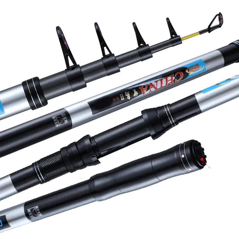 Caña telescópica de fibra de carbono de 2,1 M-4,5 M, caña de lanzamiento larga superdura, caña giratoria de viaje, pez grande, 15kg, pesca en agua dulce y salada