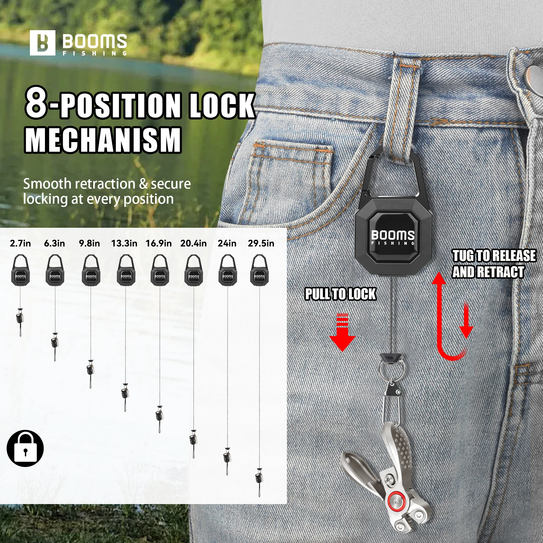 Booms Fishing Mini cortador de línea de acero inoxidable, tijeras de pesca para línea de pesca trenzada Mono fluoro con bloqueo de liberación de seguridad - imagen 5