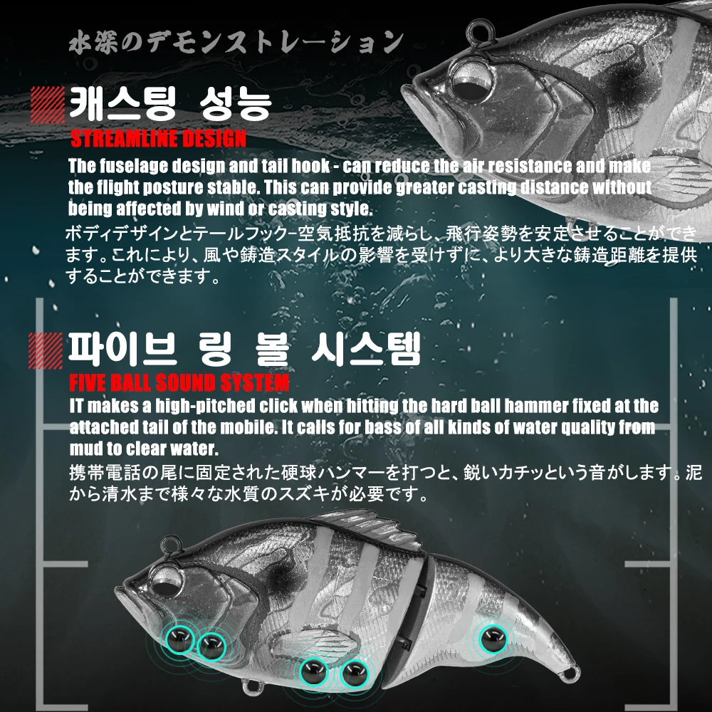 SAMOLLA Exit Road Ya Bait Cebo duro para peces de dos piezas 75 mm 12,5 g de hundimiento lento 5 cuentas de anillo, boca volteada, boca de caballo y pescado - imagen 4