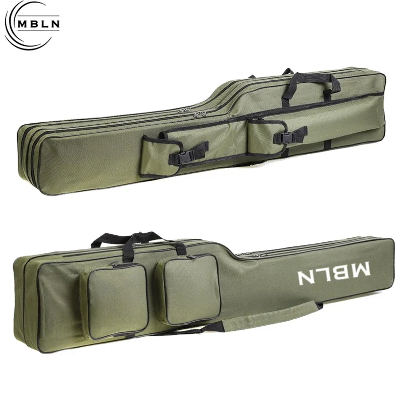 Marca MBLN, bolsa para caña de pescar plegable de 150cm/59 pulgadas, poliéster 600D duradero, diseño de 2 capas con 4 bolsillos laterales, para pesca al aire libre - imagen 3
