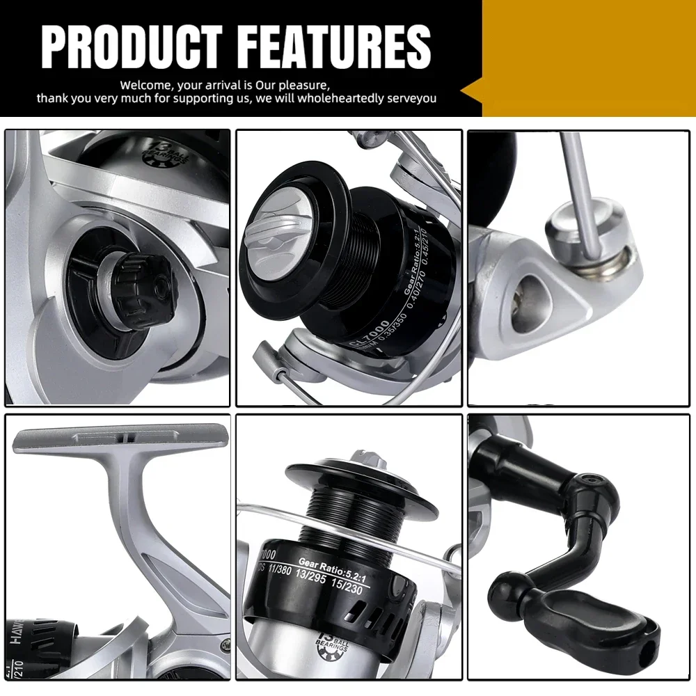 Carrete de pesca de fundición de larga distancia, relación 2000 ~ 7000 5,2: 1, 22LB/10kg de arrastre máximo, carrete giratorio ultraligero para todos los lubina de perca de agua - imagen 4