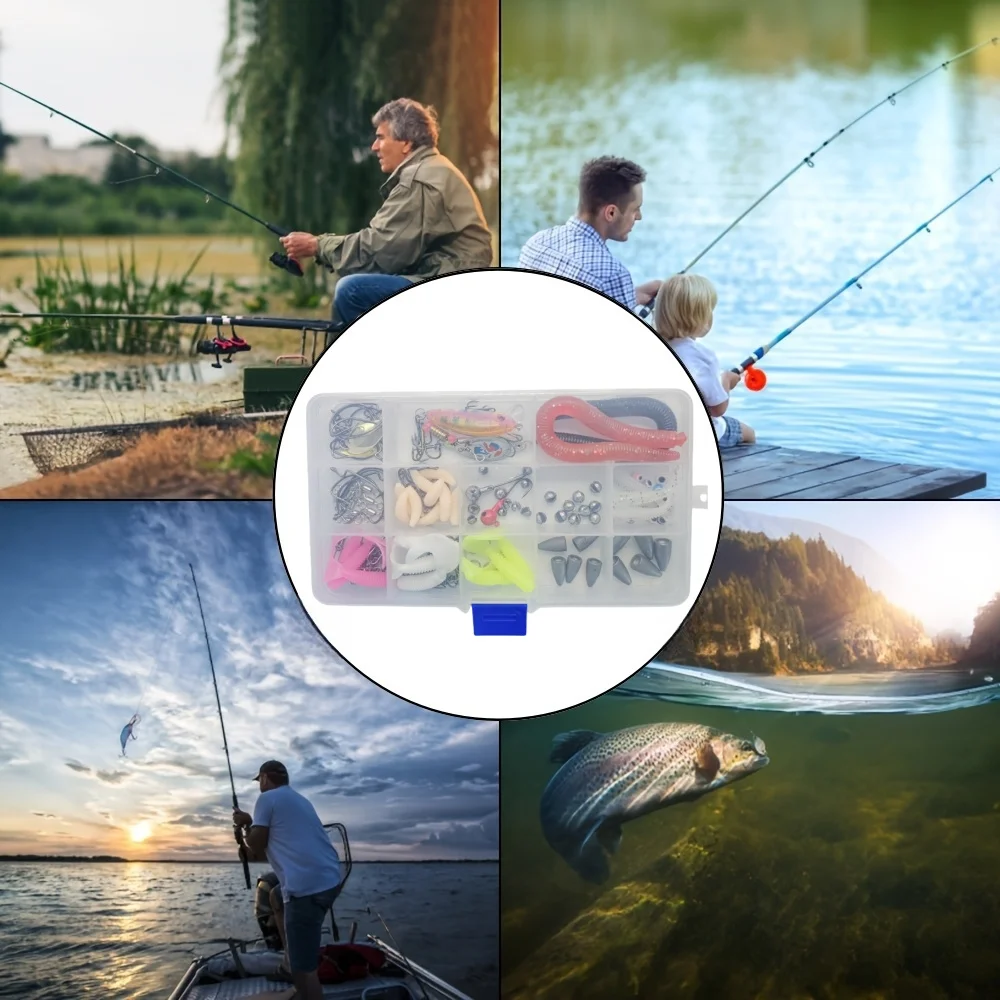 143 unids/caja Luya set, cebo de agua dulce de mar cebo suave cebo duro Luya conjunto de accesorios de gancho de lentejuelas - imagen 4