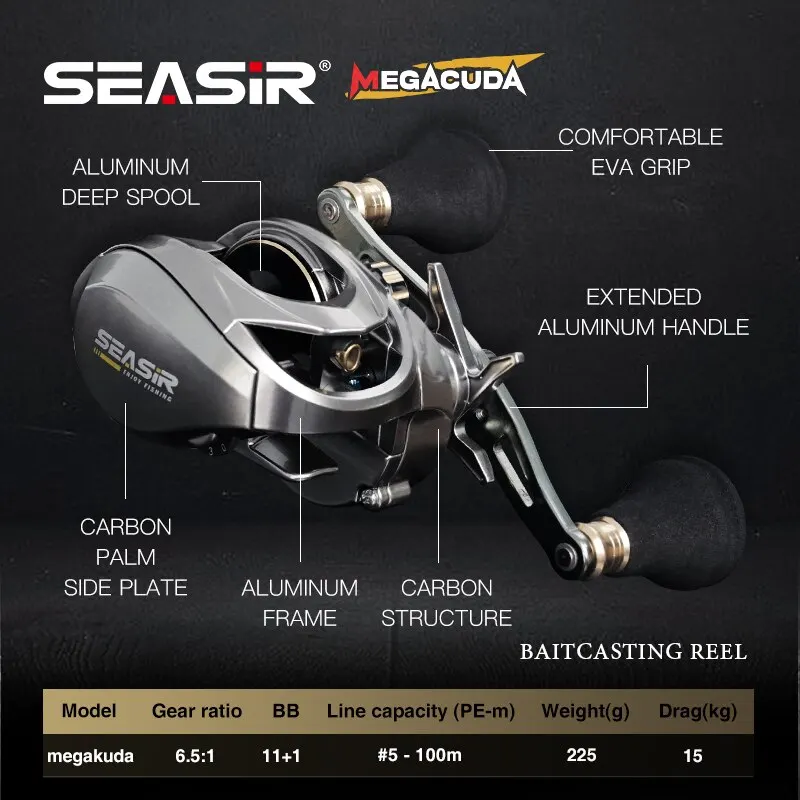 Carrete Baitcasting Seasir Megacuda – Aluminio y carbono para jigging - imagen 5