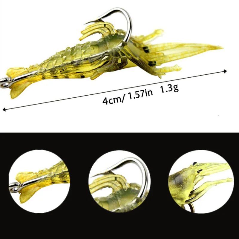 20 piezas Isca Artificial suave camarón señuelo gusano para cebo de pesca 1,3g/4cm gancho afilado Crankbait señuelos silicona Shone cebo de gambas - imagen 2