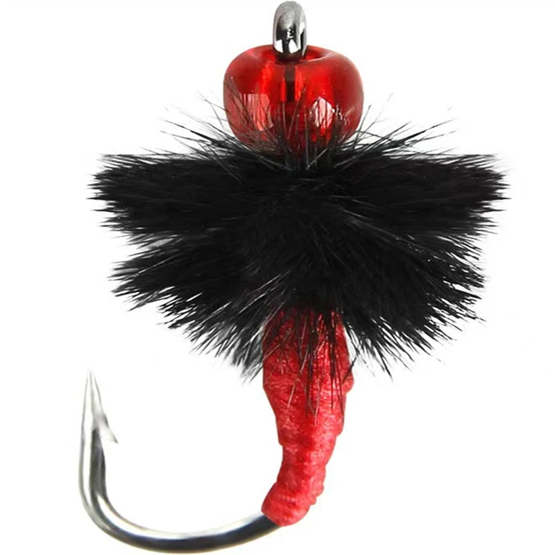 Señuelo de pesca de Ninfa Scud, cebo de gusano para trucha, moscas, ninfas, insectos de Color rojo, Hook12, 14, 16, 18, 5 unids/lote por caja - imagen 2