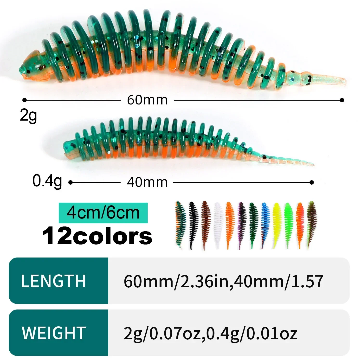 Sougayilang nuevo 20 piezas Pesca pequeño cebo de gusano señuelo Tanta 40mm 60mm 0,4g 2g Leurre Peche calamar aparejos de pesca lubina Pike - imagen 5