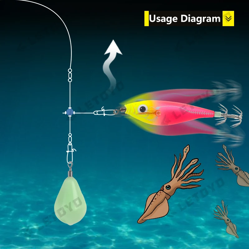 LETOYO-anzuelos de calamar con paraguas, aparejo de pesca, señuelo de mar, 8g, 60mm - imagen 5