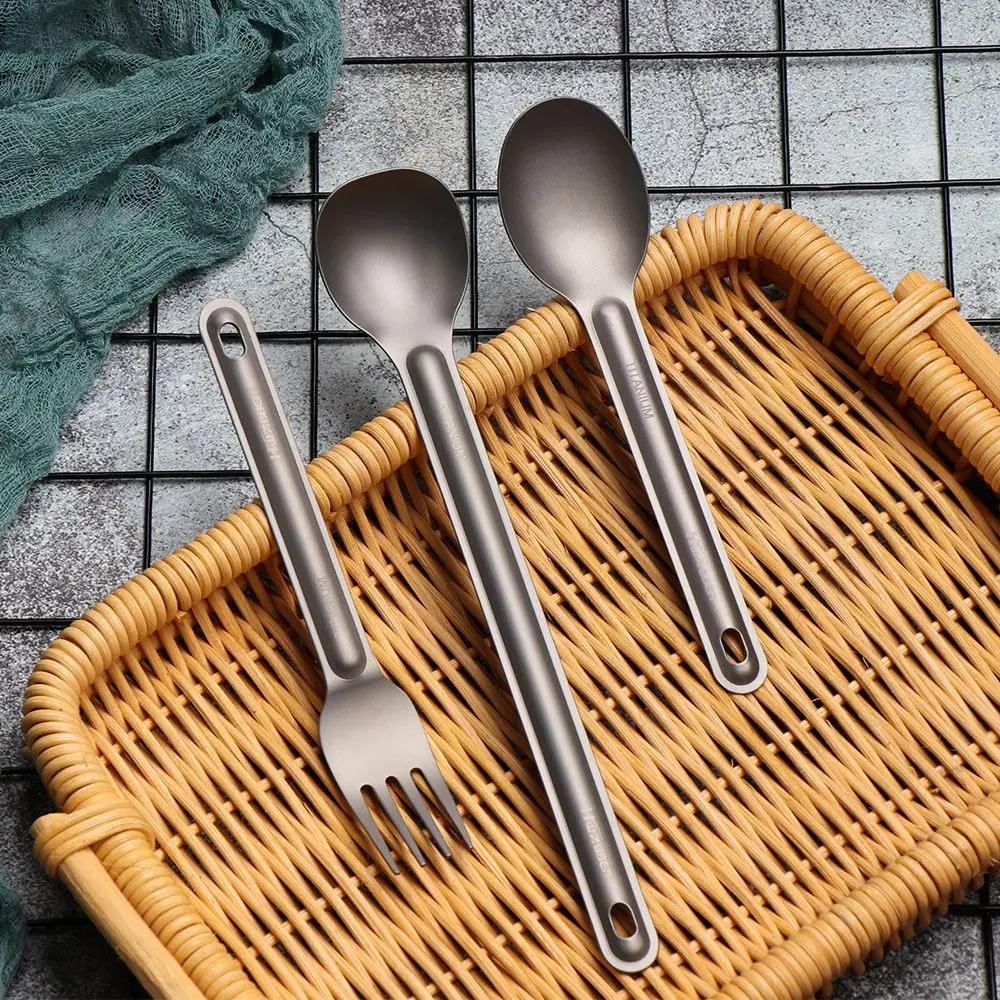 Herramienta de acampada EDC ambiental, nuevos accesorios puros para pícnic al aire libre, cubiertos, tenedor, cuchara de mango largo, utensilios de cocina de titanio - imagen 4