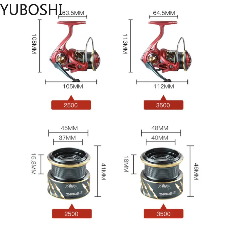 Carrete giratorio de Metal ultraligero de gran capacidad, 5 + 1BB, 2500, 3500, carrete de pesca de carpa de alta velocidad - imagen 4