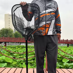 Red de pesca de aleación de aluminio de gran tamaño, red de aterrizaje recubierta de goma, red de aterrizaje plegable telescópica para aparejos de pesca de carpa marina