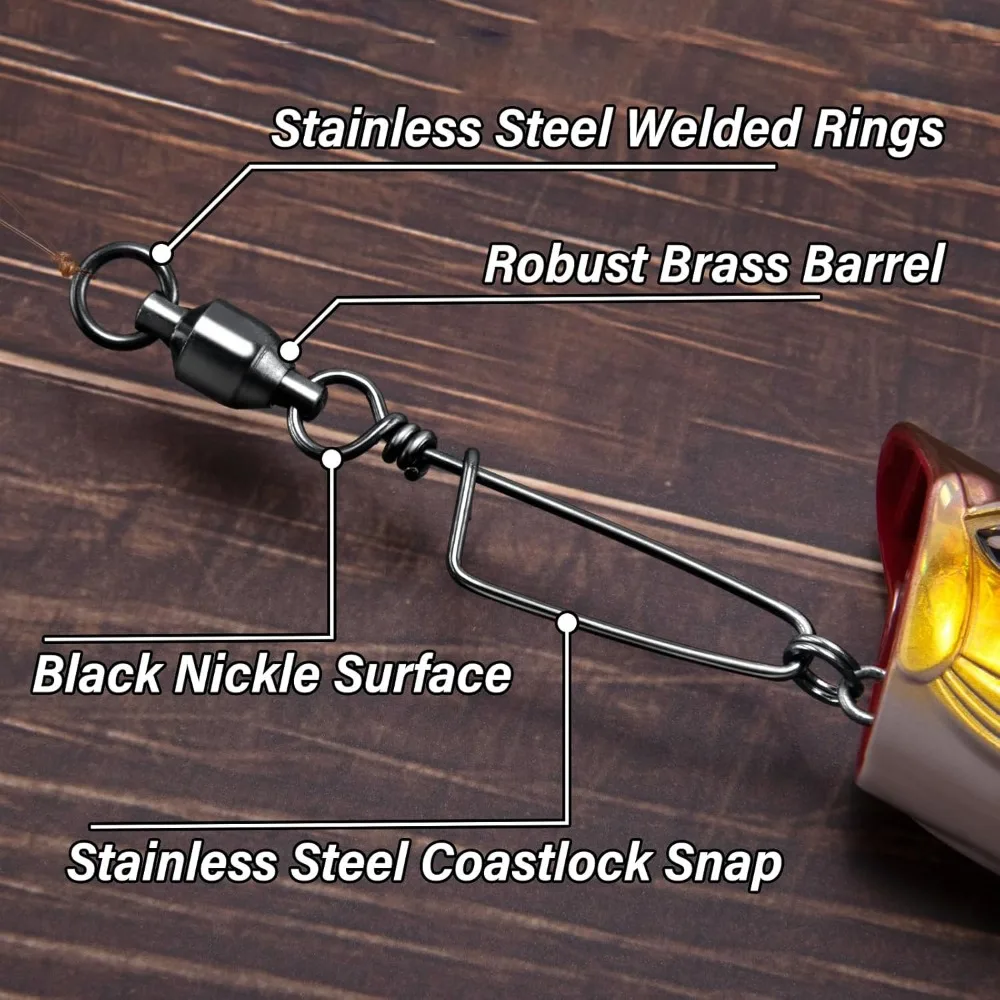 FishTrip-rodamiento de bolas giratorio de pesca, cierre de Costa de acero inoxidable, resistente a la corrosión, revestimiento de níquel negro - imagen 3