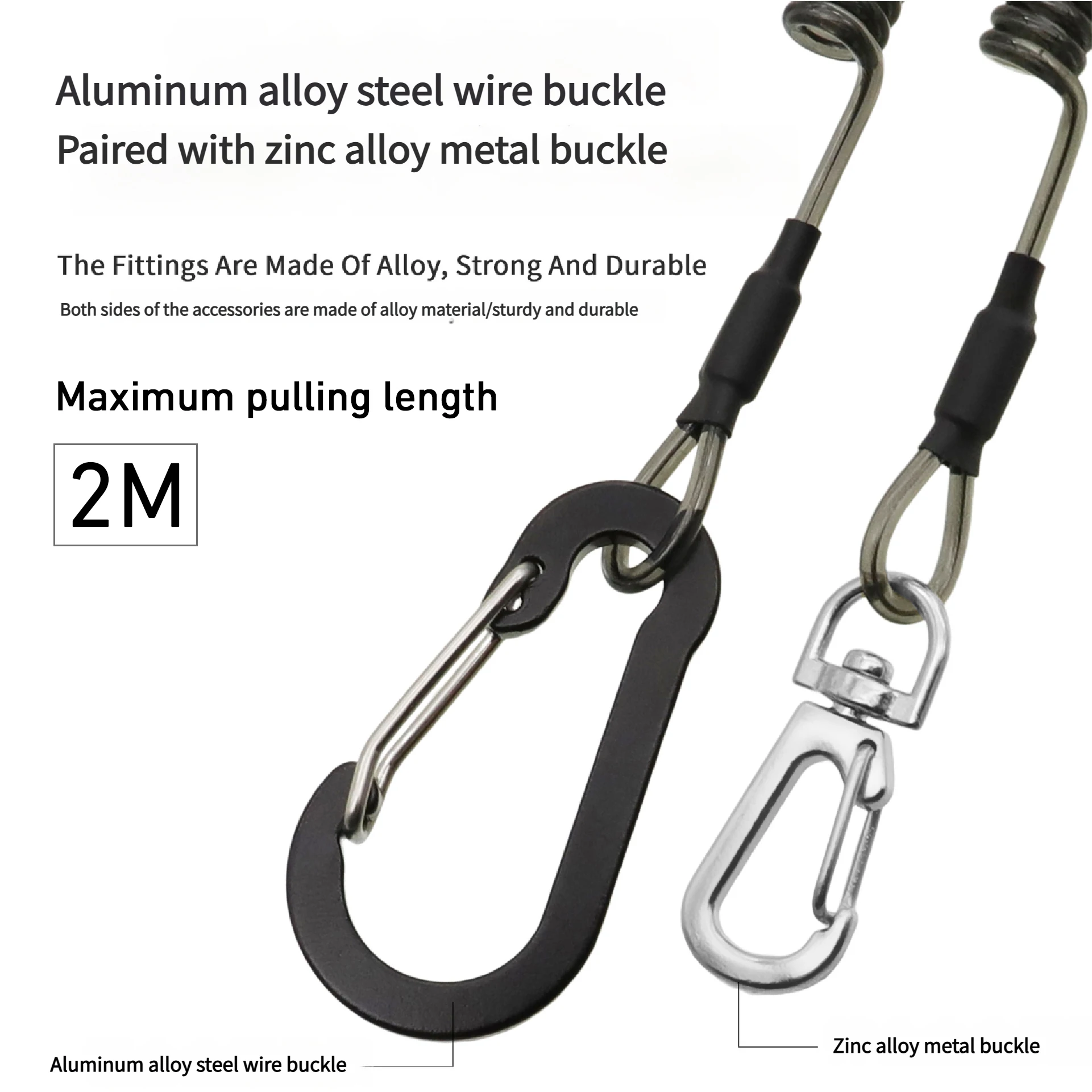 Soporte para herramientas de pesca, envoltura de cinturón para cañas de pescar, correas, cordón elástico de 2M, cuerda de resorte de alambre antipérdida con mosquetón de Metal - imagen 5