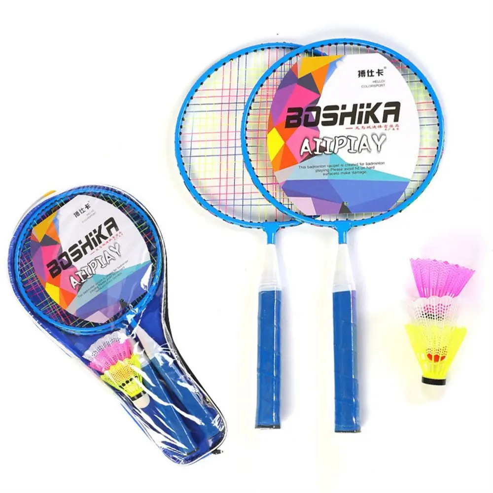 Con 3 bolas, raquetas de bádminton para niños, aleación de hierro, juguete para niños, juego de bádminton para niños, volante rosa y azul para interiores y exteriores - imagen 5