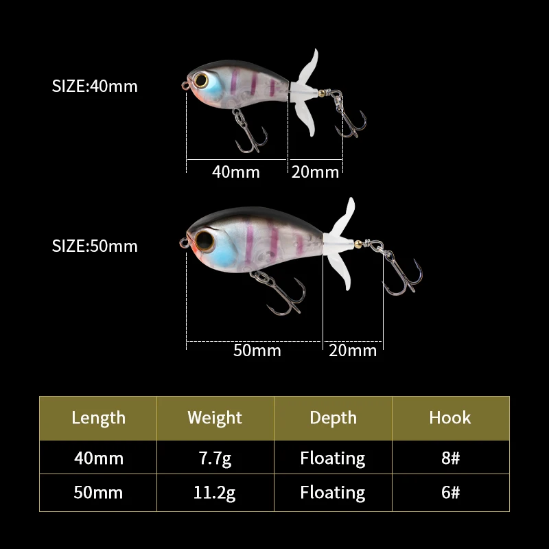 LETOYO 40mm 50mm Topwater Whopper Popper giratorio doble hélice cola cebo Artificial para lubina Señuelos de Pesca
