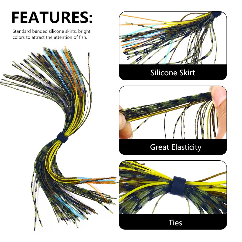 Faldas de plantilla de silicona, Kit de repuesto de 50 hebras, suministros para hacer señuelos de pesca, falda suave para Spinnerbait Buzzbait Bass Jig, 3 uds. - imagen 4