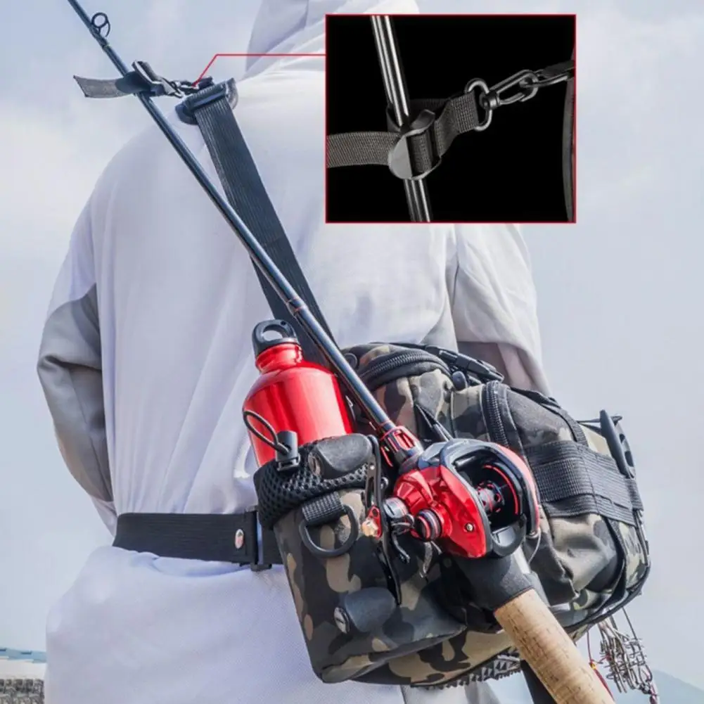 Bolso de hombro de pesca Oxford, resistente al agua, soporte para carrete de sedal, aparejos de pesca, mochila, caja de señuelos, bolsa organizadora de equipo de pesca - imagen 3